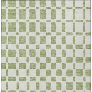 5' X 8' Artichoke Green And Ivory Geometric Washable Indoor Outdoor Area Rug