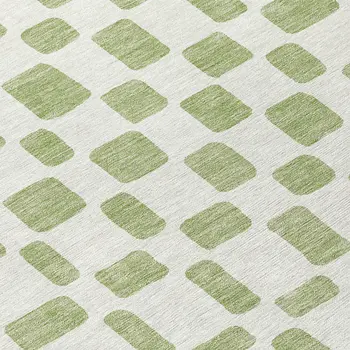 8' Artichoke Green And Ivory Round Geometric Washable Indoor Outdoor Area Rug