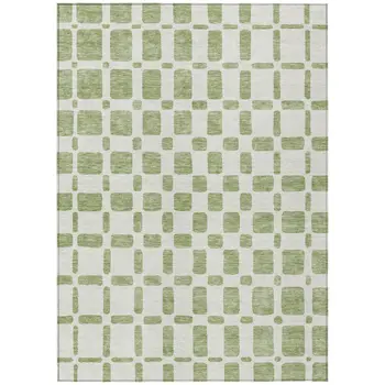 8' X 10' Artichoke Green And Ivory Geometric Washable Indoor Outdoor Area Rug
