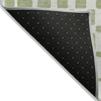 8' X 10' Artichoke Green And Ivory Geometric Washable Indoor Outdoor Area Rug