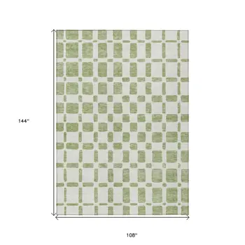 9' X 12' Artichoke Green And Ivory Geometric Washable Indoor Outdoor Area Rug