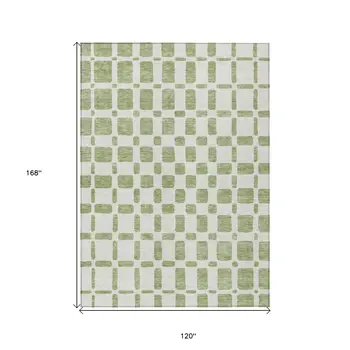 10' X 14' Artichoke Green And Ivory Geometric Washable Indoor Outdoor Area Rug