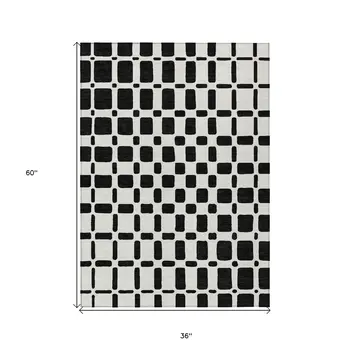 3' X 5' Black And Ivory Geometric Washable Indoor Outdoor Area Rug