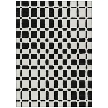 3' X 5' Black And Ivory Geometric Washable Indoor Outdoor Area Rug