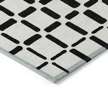 3' X 5' Black And Ivory Geometric Washable Indoor Outdoor Area Rug