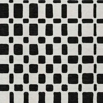 9' X 12' Black And Ivory Geometric Washable Indoor Outdoor Area Rug