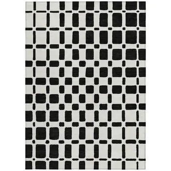 10' X 14' Black And Ivory Geometric Washable Indoor Outdoor Area Rug