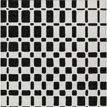 10' X 14' Black And Ivory Geometric Washable Indoor Outdoor Area Rug