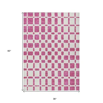 3' X 5' Blush And Ivory Geometric Washable Indoor Outdoor Area Rug