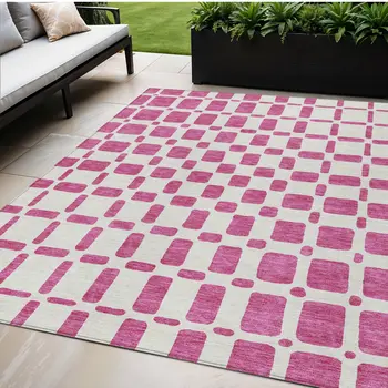 5' X 8' Blush And Ivory Geometric Washable Indoor Outdoor Area Rug