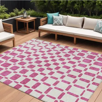 9' X 12' Blush And Ivory Geometric Washable Indoor Outdoor Area Rug