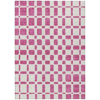 10' X 14' Blush And Ivory Geometric Washable Indoor Outdoor Area Rug