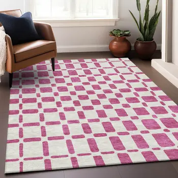 10' X 14' Blush And Ivory Geometric Washable Indoor Outdoor Area Rug