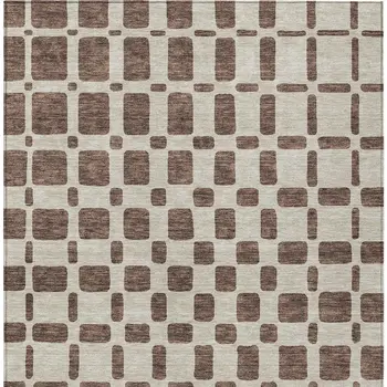 3' X 5' Brown And Beige Geometric Washable Indoor Outdoor Area Rug