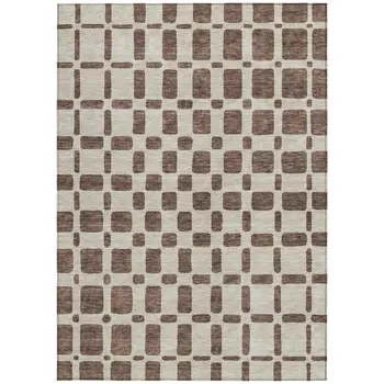 5' X 8' Brown And Beige Geometric Washable Indoor Outdoor Area Rug