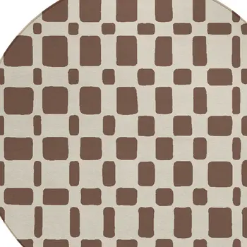 8' Brown And Beige Round Geometric Washable Indoor Outdoor Area Rug