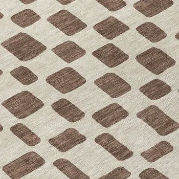 8' Brown And Beige Round Geometric Washable Indoor Outdoor Area Rug