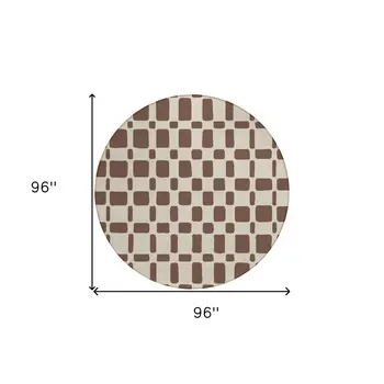 8' Brown And Beige Round Geometric Washable Indoor Outdoor Area Rug