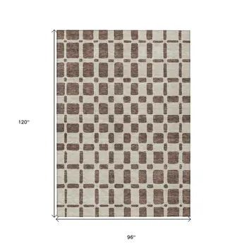 8' X 10' Brown And Beige Geometric Washable Indoor Outdoor Area Rug