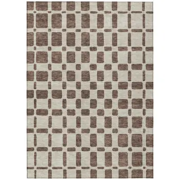 9' X 12' Brown And Beige Geometric Washable Indoor Outdoor Area Rug
