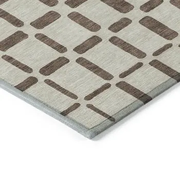 9' X 12' Brown And Beige Geometric Washable Indoor Outdoor Area Rug