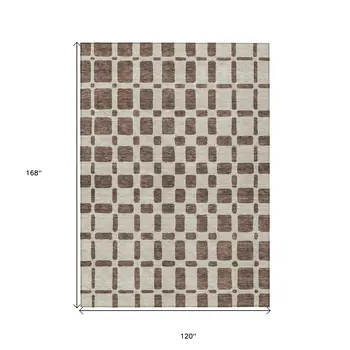 10' X 14' Brown And Beige Geometric Washable Indoor Outdoor Area Rug