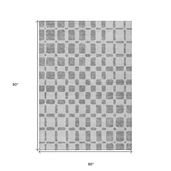 5' X 8' Gray And Ivory Geometric Washable Indoor Outdoor Area Rug