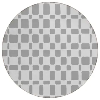 8' Gray And Ivory Round Geometric Washable Indoor Outdoor Area Rug