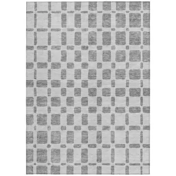 8' X 10' Gray And Ivory Geometric Washable Indoor Outdoor Area Rug