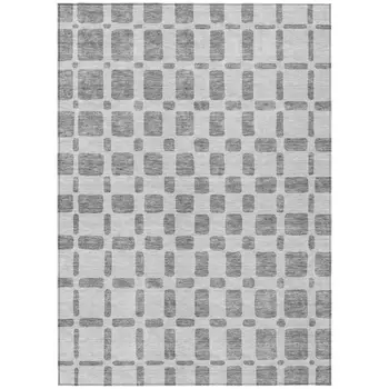 8' X 10' Gray And Ivory Geometric Washable Indoor Outdoor Area Rug