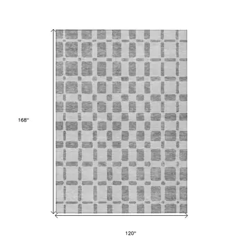 10' X 14' Gray And Ivory Geometric Washable Indoor Outdoor Area Rug