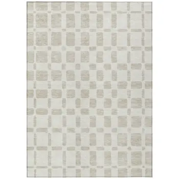 3' X 5' Ivory And Brown Geometric Washable Indoor Outdoor Area Rug