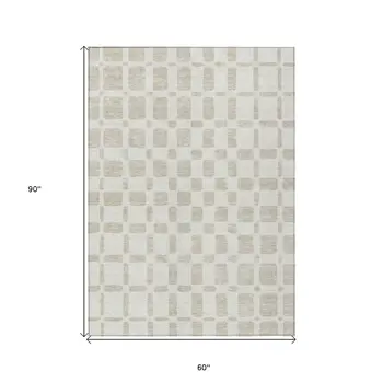 5' X 8' Ivory And Brown Geometric Washable Indoor Outdoor Area Rug