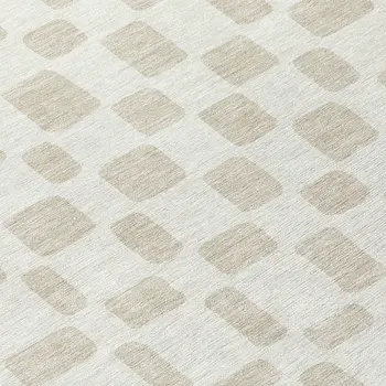 8' Ivory And Brown Round Geometric Washable Indoor Outdoor Area Rug