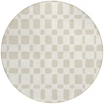 8' Ivory And Brown Round Geometric Washable Indoor Outdoor Area Rug