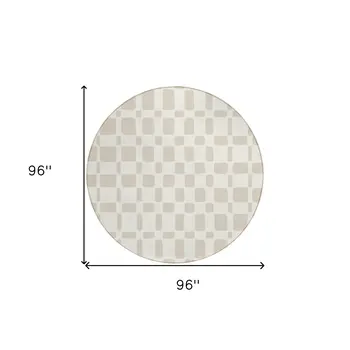 8' Ivory And Brown Round Geometric Washable Indoor Outdoor Area Rug