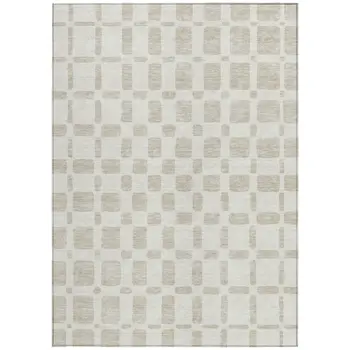 9' X 12' Ivory And Brown Geometric Washable Indoor Outdoor Area Rug