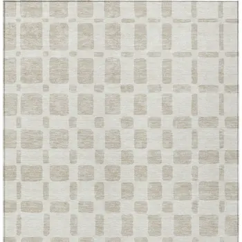 10' X 14' Ivory And Brown Geometric Washable Indoor Outdoor Area Rug