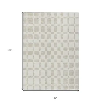 10' X 14' Ivory And Brown Geometric Washable Indoor Outdoor Area Rug