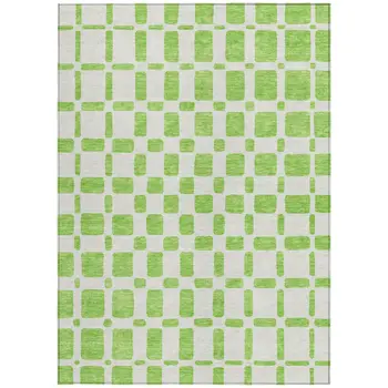5' X 8' Lime Green And Ivory Geometric Washable Indoor Outdoor Area Rug