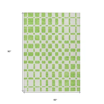 5' X 8' Lime Green And Ivory Geometric Washable Indoor Outdoor Area Rug