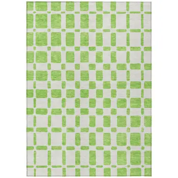 5' X 8' Lime Green And Ivory Geometric Washable Indoor Outdoor Area Rug