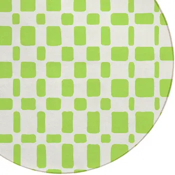 8' Lime Green And Ivory Round Geometric Washable Indoor Outdoor Area Rug