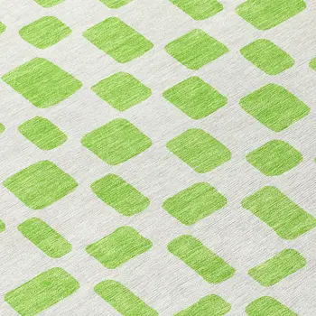 8' Lime Green And Ivory Round Geometric Washable Indoor Outdoor Area Rug