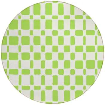 8' Lime Green And Ivory Round Geometric Washable Indoor Outdoor Area Rug
