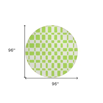 8' Lime Green And Ivory Round Geometric Washable Indoor Outdoor Area Rug