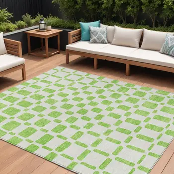 8' X 10' Lime Green And Ivory Geometric Washable Indoor Outdoor Area Rug