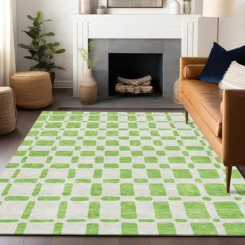 8' X 10' Lime Green And Ivory Geometric Washable Indoor Outdoor Area Rug