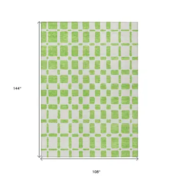 9' X 12' Lime Green And Ivory Geometric Washable Indoor Outdoor Area Rug
