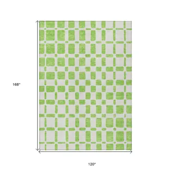 10' X 14' Lime Green And Ivory Geometric Washable Indoor Outdoor Area Rug